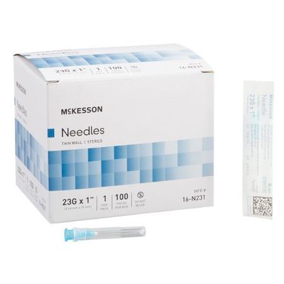 Hypodermic Needle McKesson 1 Inch Length 23 Gauge Thin Wall Without Safety. Case of 1,000
