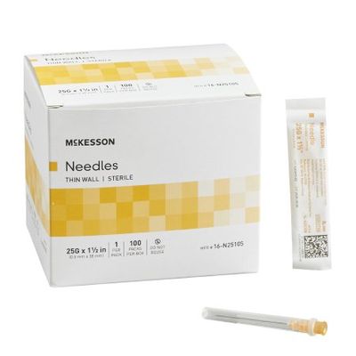 Hypodermic Needle McKesson 1-1/2 Inch Length 25 Gauge Thin Wall Without Safety. Case of 1,000