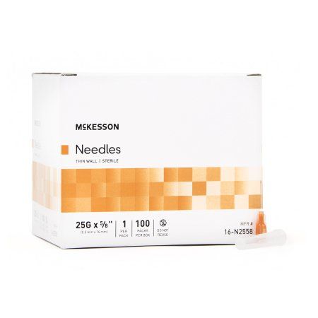 Hypodermic Needle McKesson 5/8 Inch Length 25 Gauge Thin Wall Without Safety. Case of 1,000