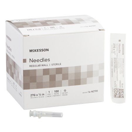 Hypodermic Needle McKesson 1/2 Inch Length 27 Gauge Regular Wall Without Safety. Case of 1,000