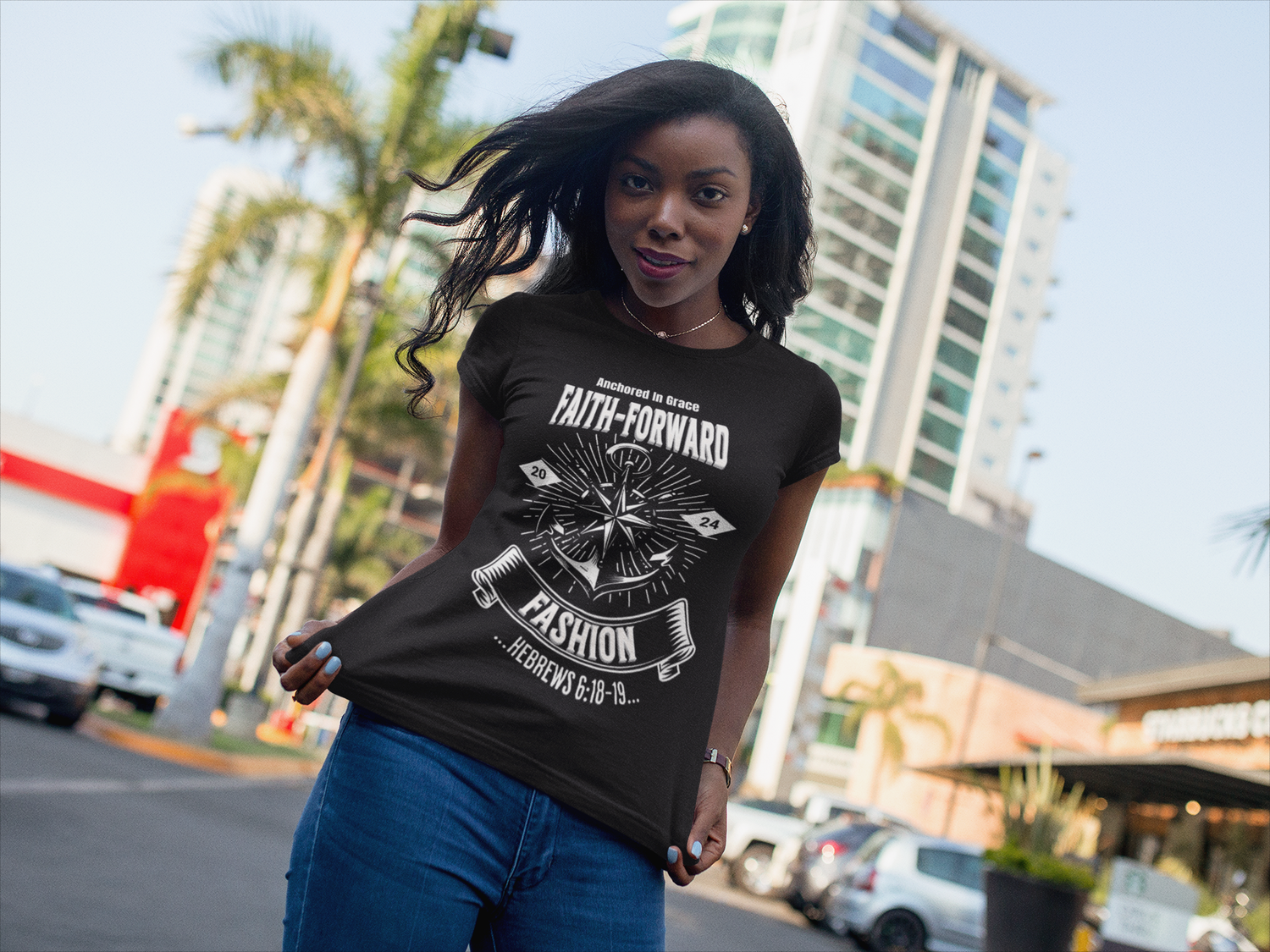 Faith Forward, Black With White Letters Anchored In Grace Unisex T-Shirt
