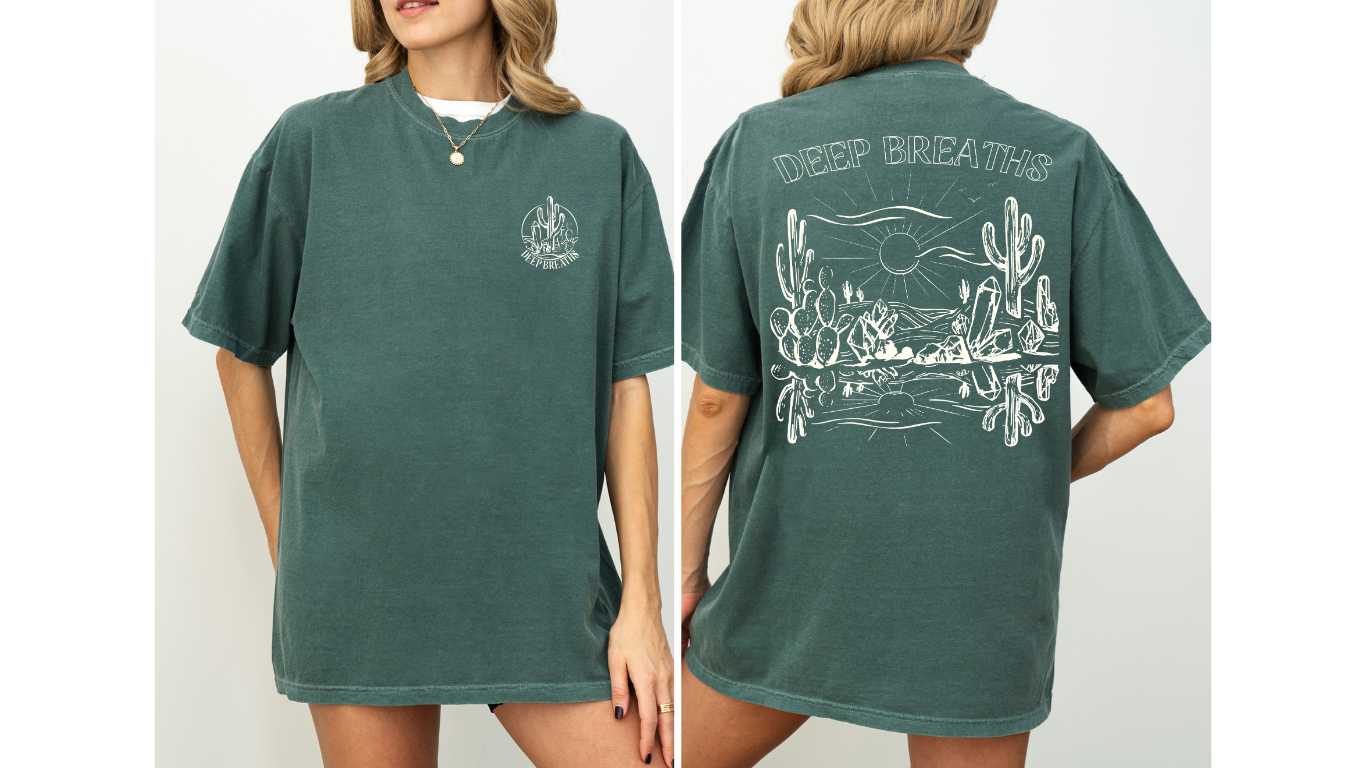 Deep Breaths Comfort Colors TEE in BLUE SPRUCE