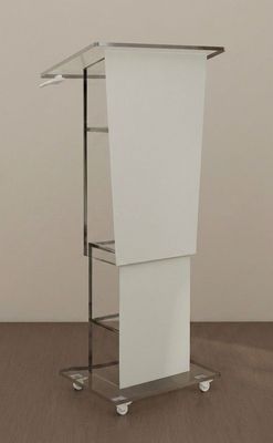 Atril AR116 Atril metacrilato alto con ruedas y frontal blanco personalizable.