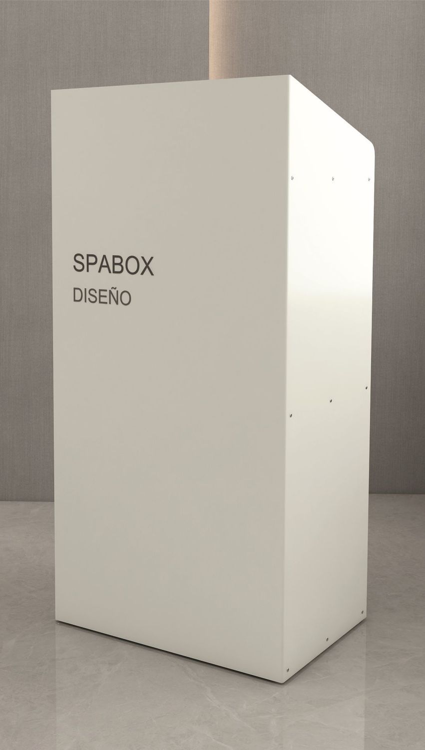 Atril AT69 Atril de diseño blanco para ponentes y eventos con logotipo personalizado Spabox Diseño