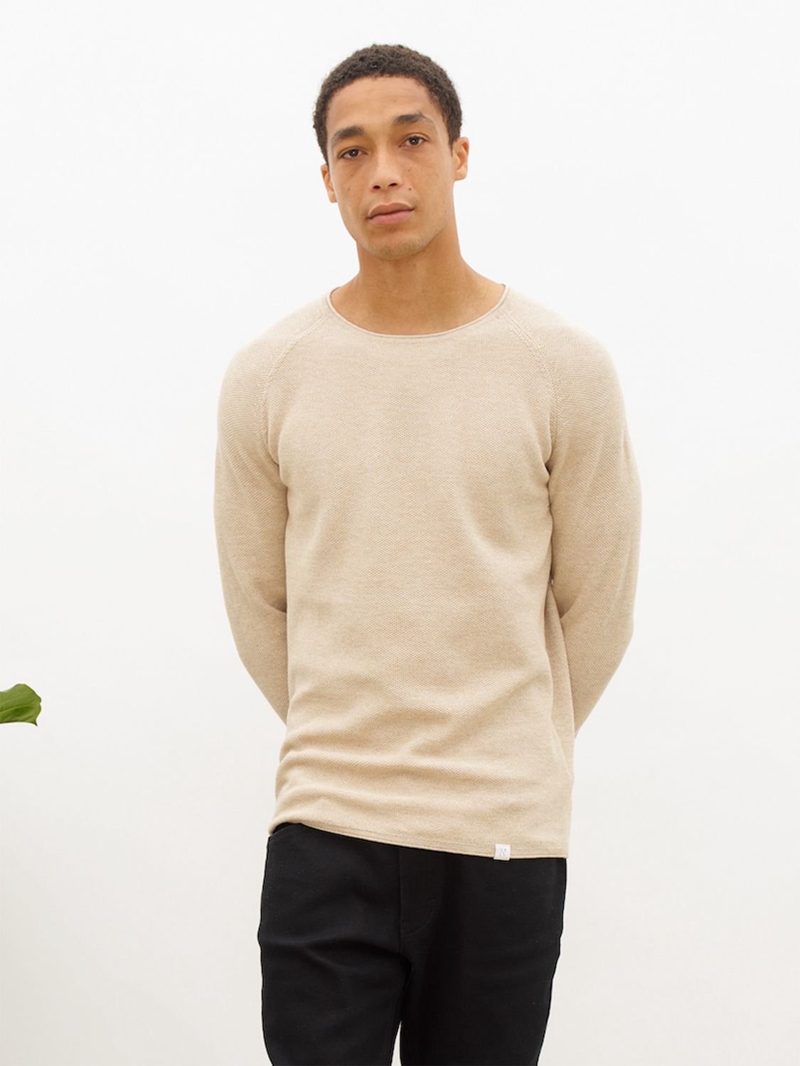 honeycomb crew neck, Size: S, Color: brown rice