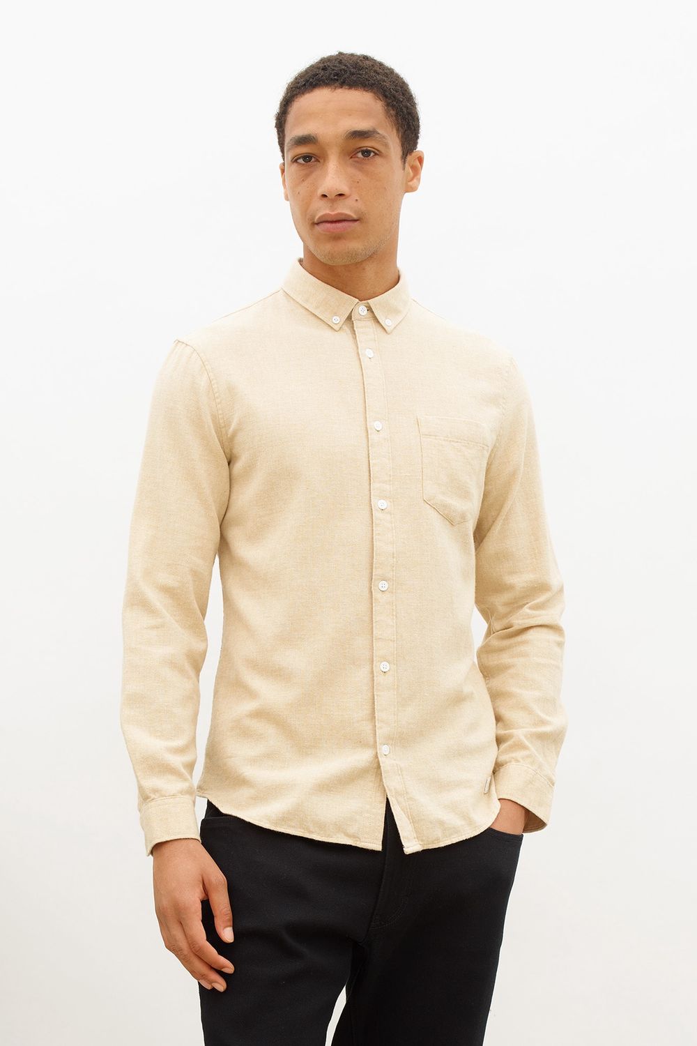 soft brushed shirt, Size: S, Color: almond milk