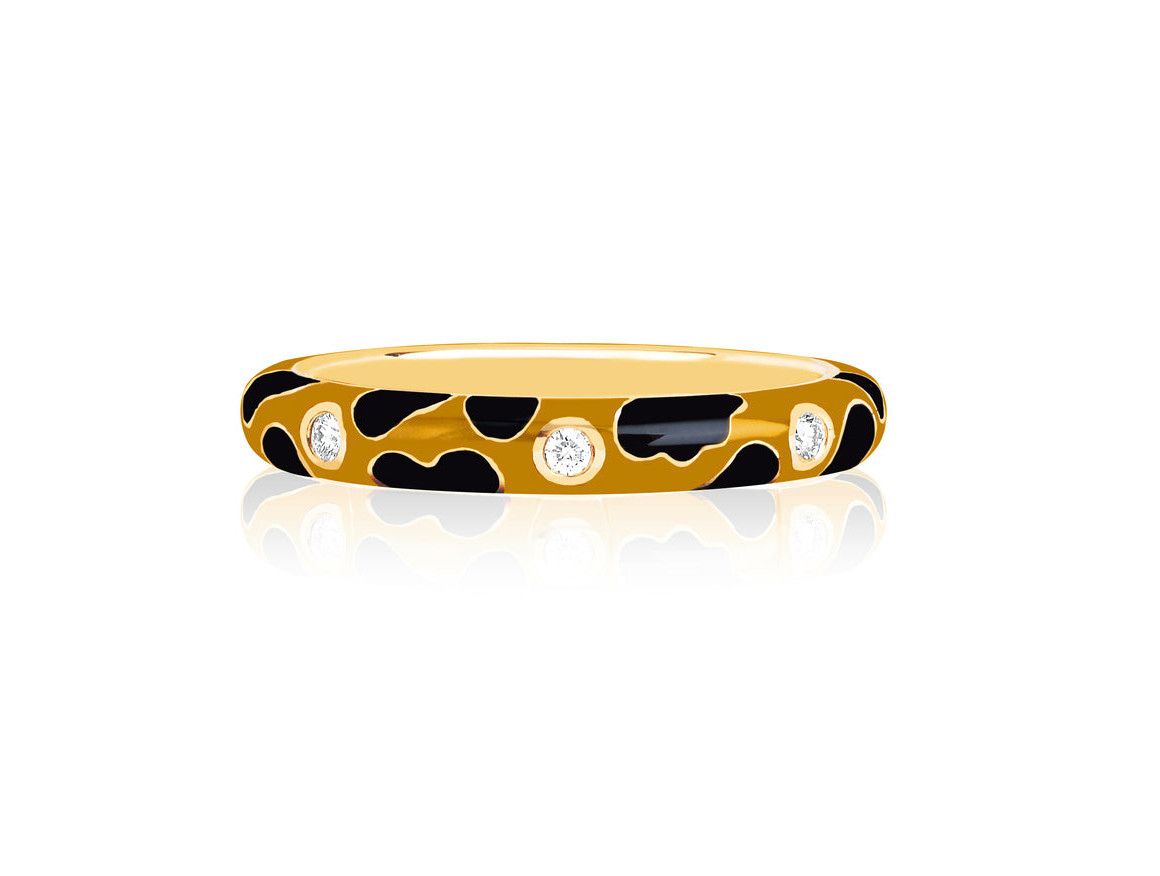 14KY- 3 Diamond Leopard Enamel Ring- Size 7