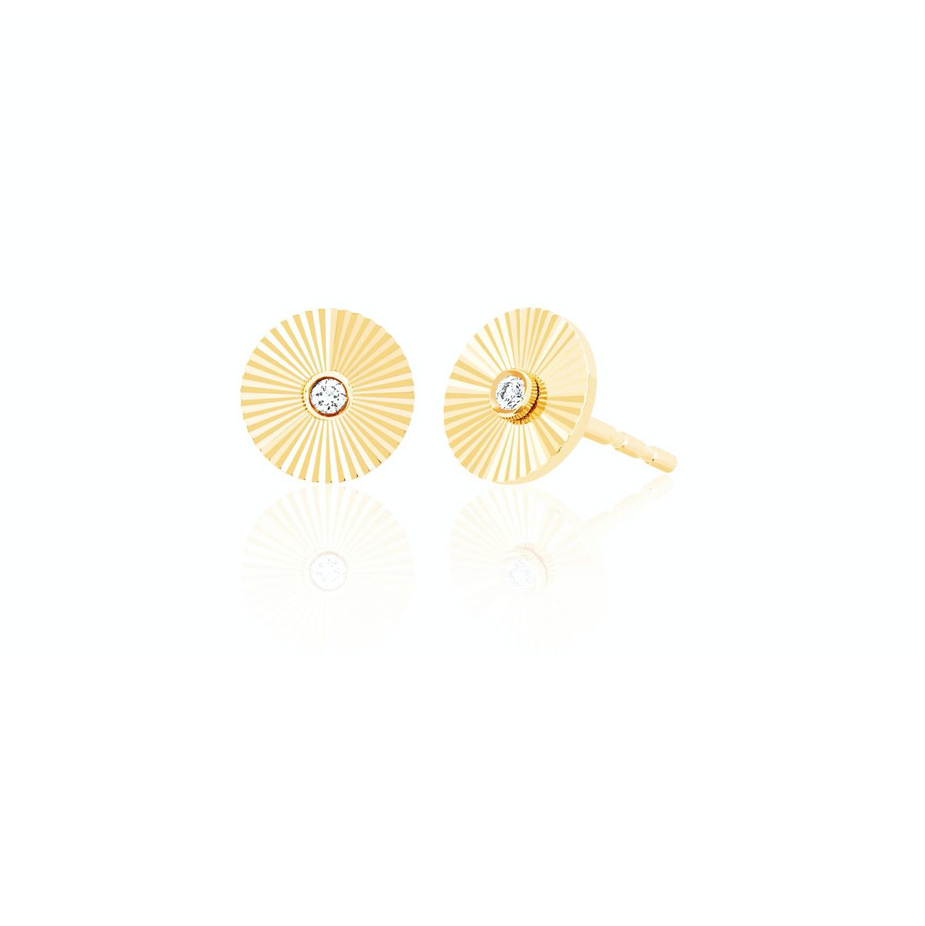 14KY Diamond Fluted Disc Stud