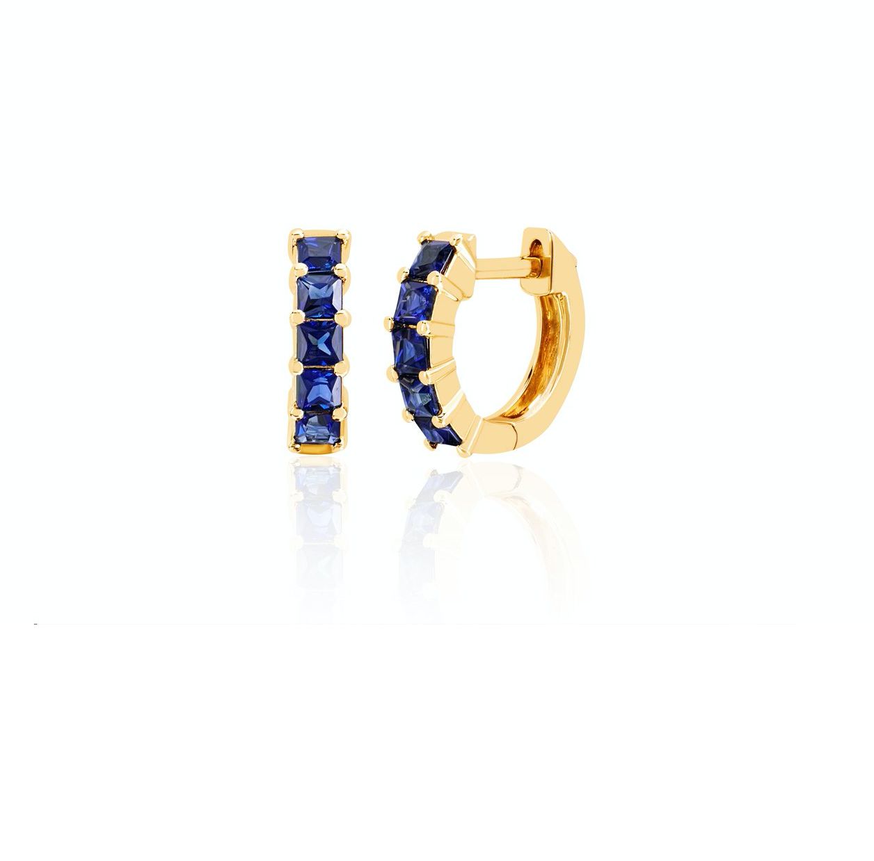 14KY Blue Sapph. Princess Cut Mini Huggie