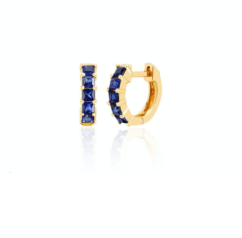 14KY Blue Sapph. Princess Cut Mini Huggie