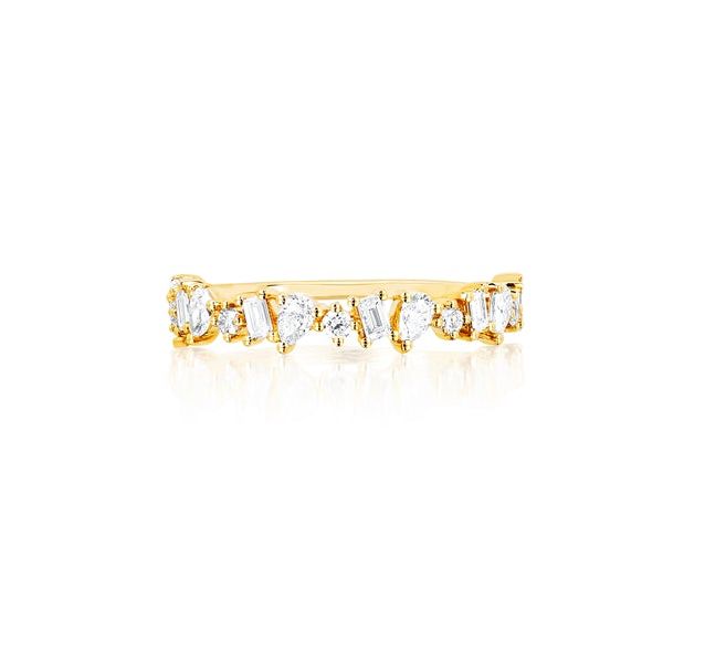 14KY Half Diamond Multi-Faceted Ring-Size 7