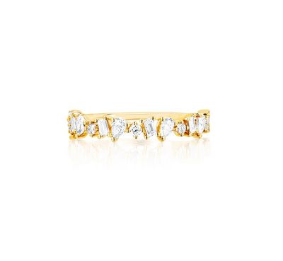 14KY Half Diamond Multi-Faceted Ring-Size 7