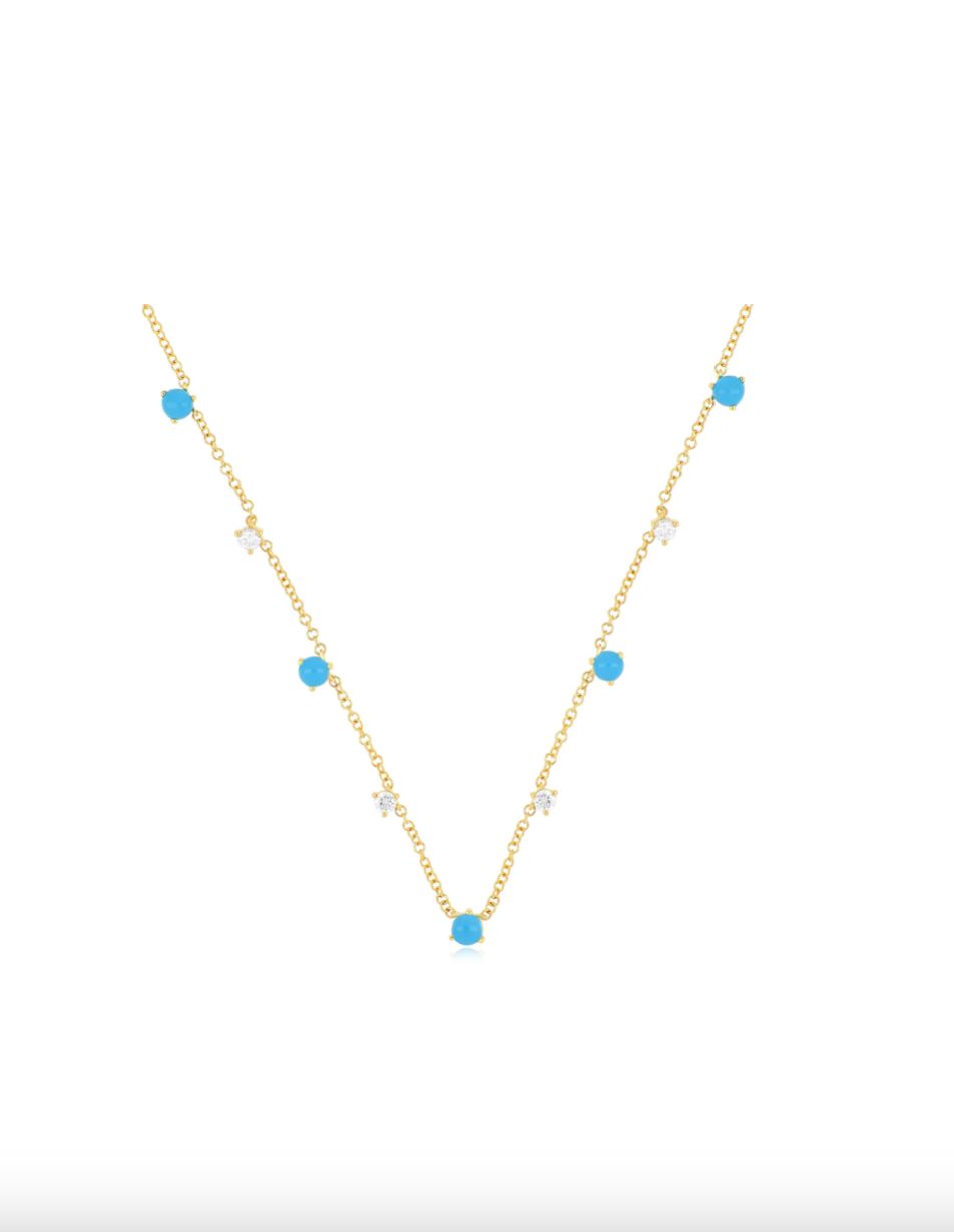 14KY Multi Turquoise &amp; Diamond Necklace