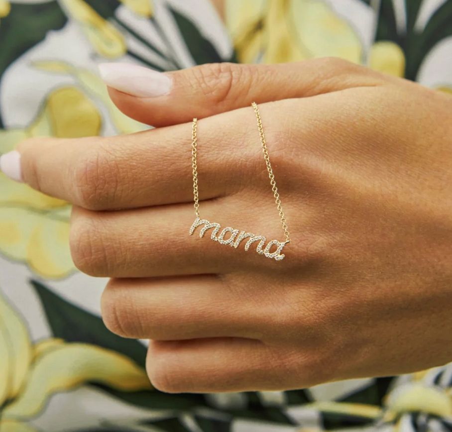 14KY Script Diamond Mama Necklace- 16-18&quot;