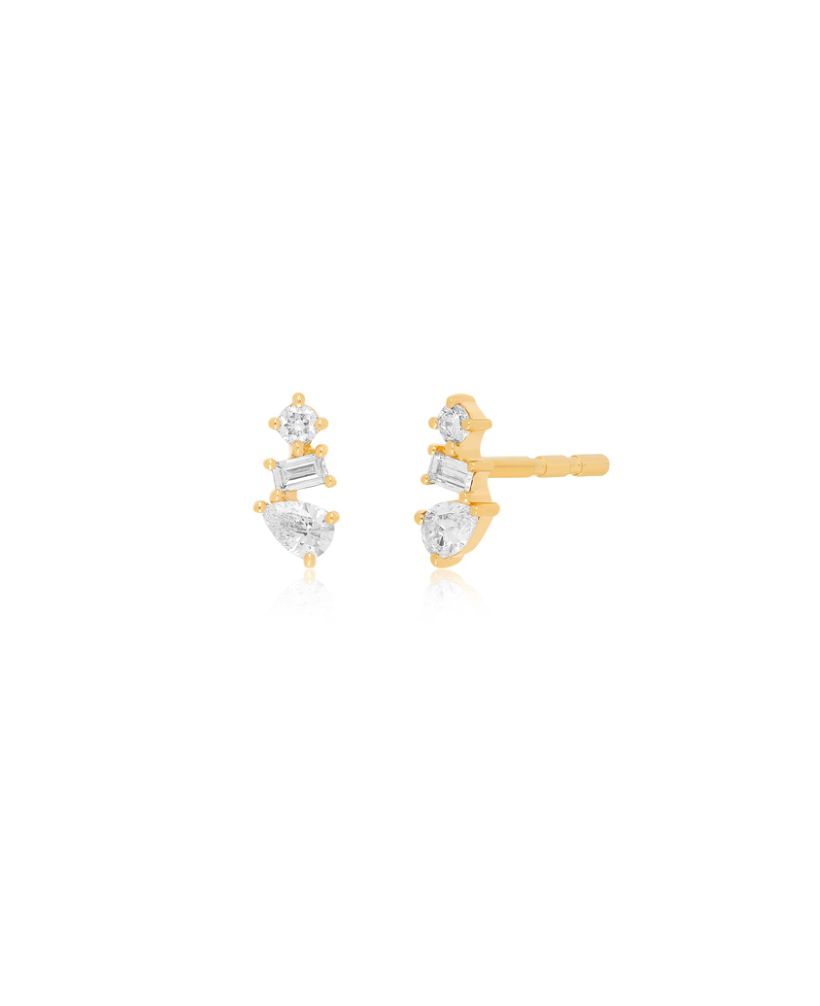 14KY Multi Faceted Diamond Stud Earring