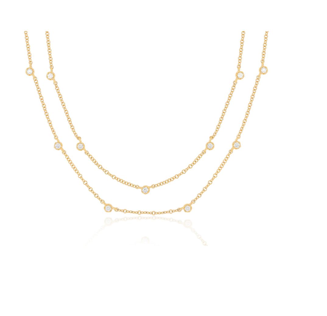 14KY Diamond Crown Double Strand Necklace