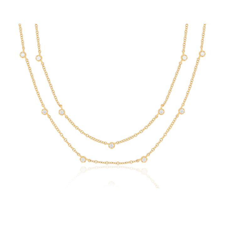 14KY Diamond Crown Double Strand Necklace