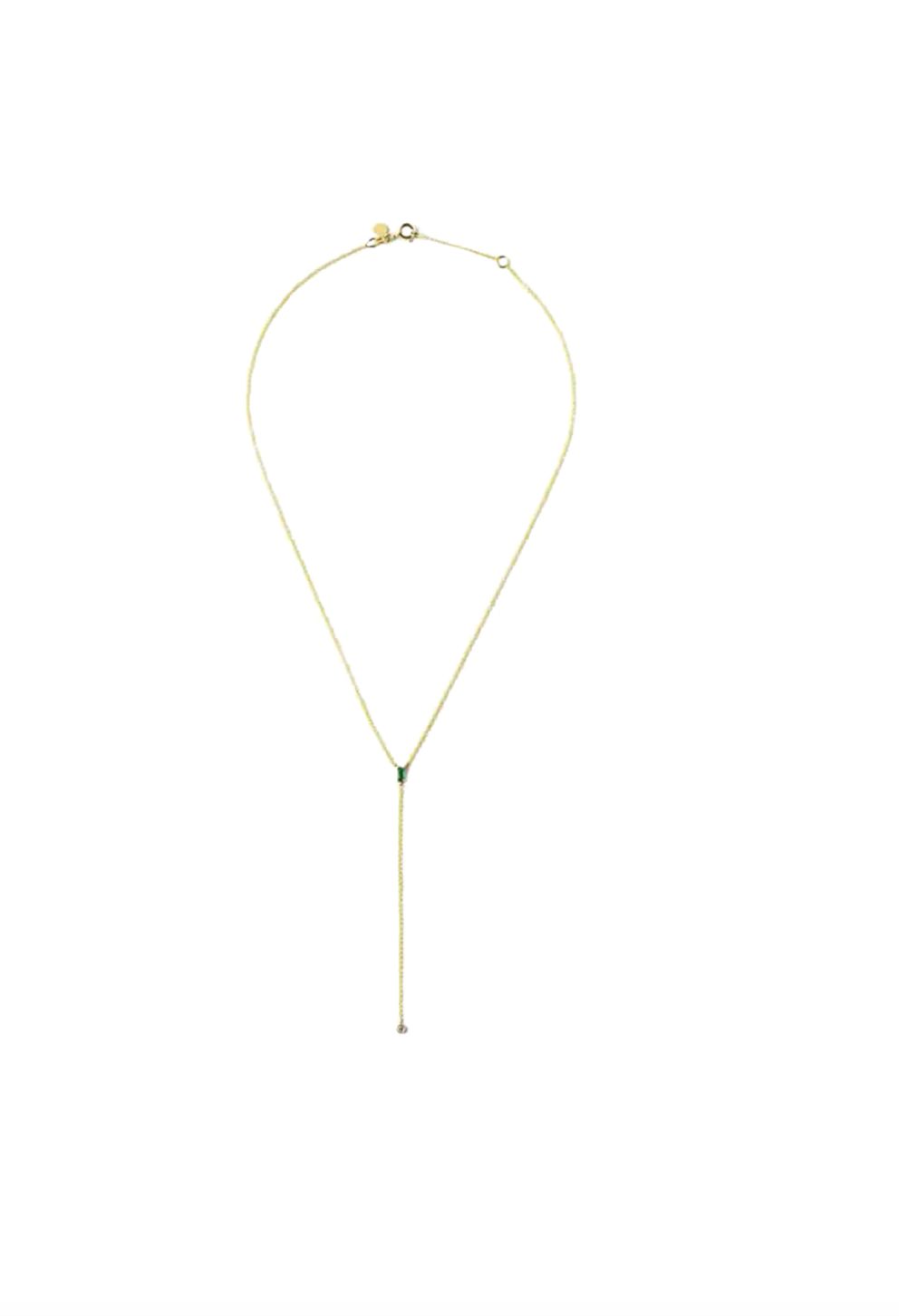 14KY Elettra Emerald &amp; Diamond Lariat Necklace
