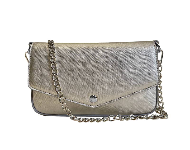 Louise Vegan Leather Flap Bag w/Removable Chain Strap-Silver