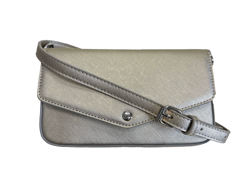Louise Vegan Leather Flap Bag w/Removable Chain Strap-Silver