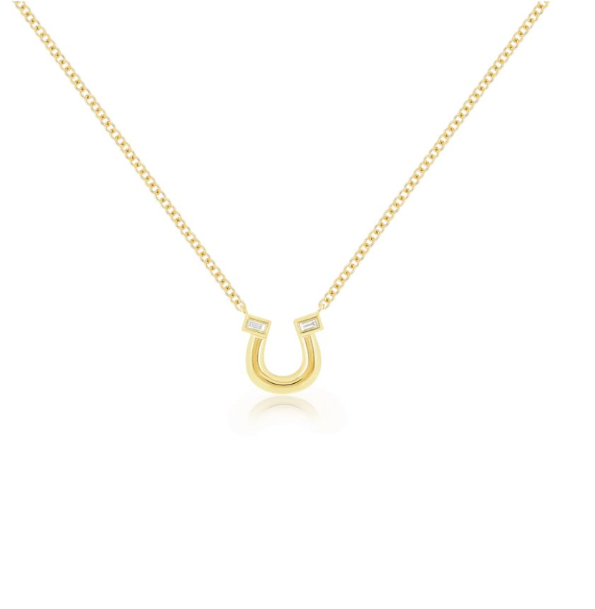 14KY Lucky Horseshoe Diamond Necklace- 16-18&quot;