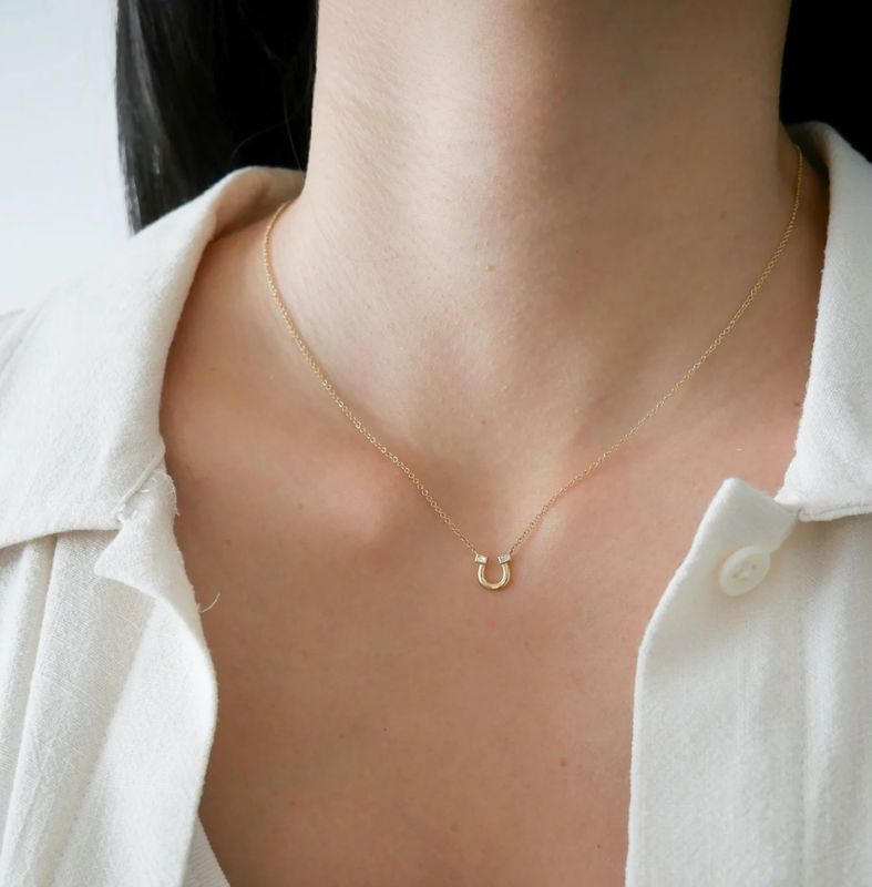 14KY Lucky Horseshoe Diamond Necklace- 16-18"