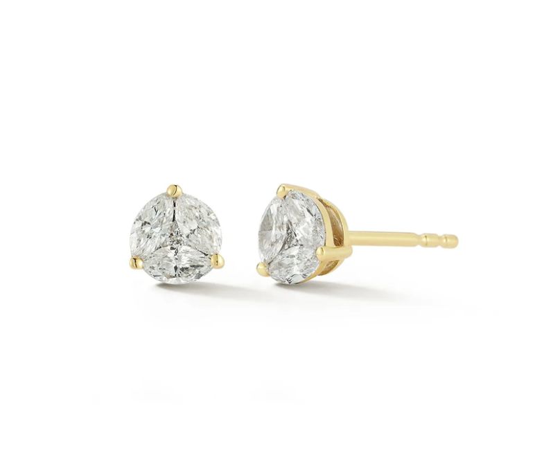 14KY Diamond Illusion Round Stud Earrings