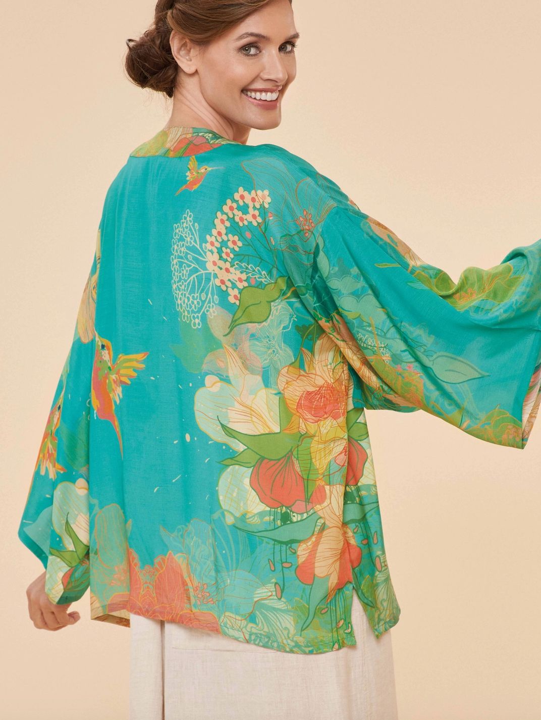 Hummingbird Kimono Jacket in Aqua