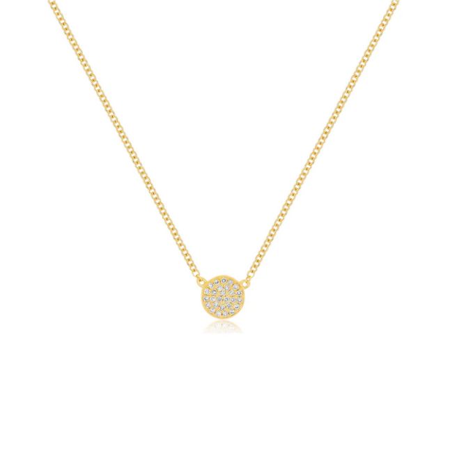 14KY Diamond Mini Disc Necklace- 16-18&quot;