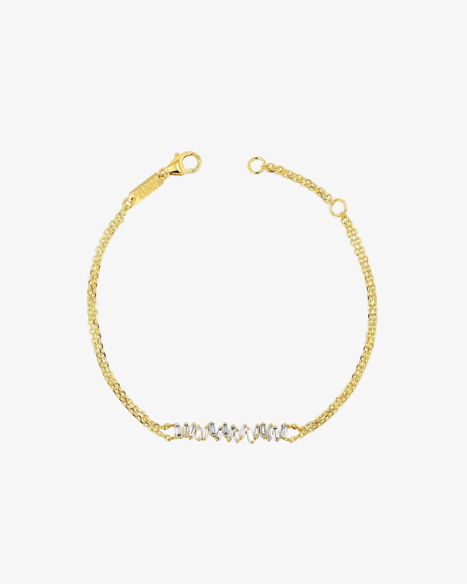 18KY Gold Chain Diamond Baguette Bracelet- 6.5-7&quot;