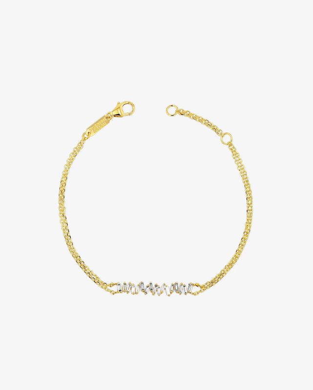 18KY Gold Chain Diamond Baguette Bracelet- 6.5-7&quot;