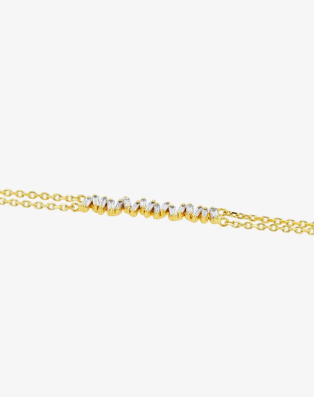 18KY Gold Chain Diamond Baguette Bracelet- 6.5-7"