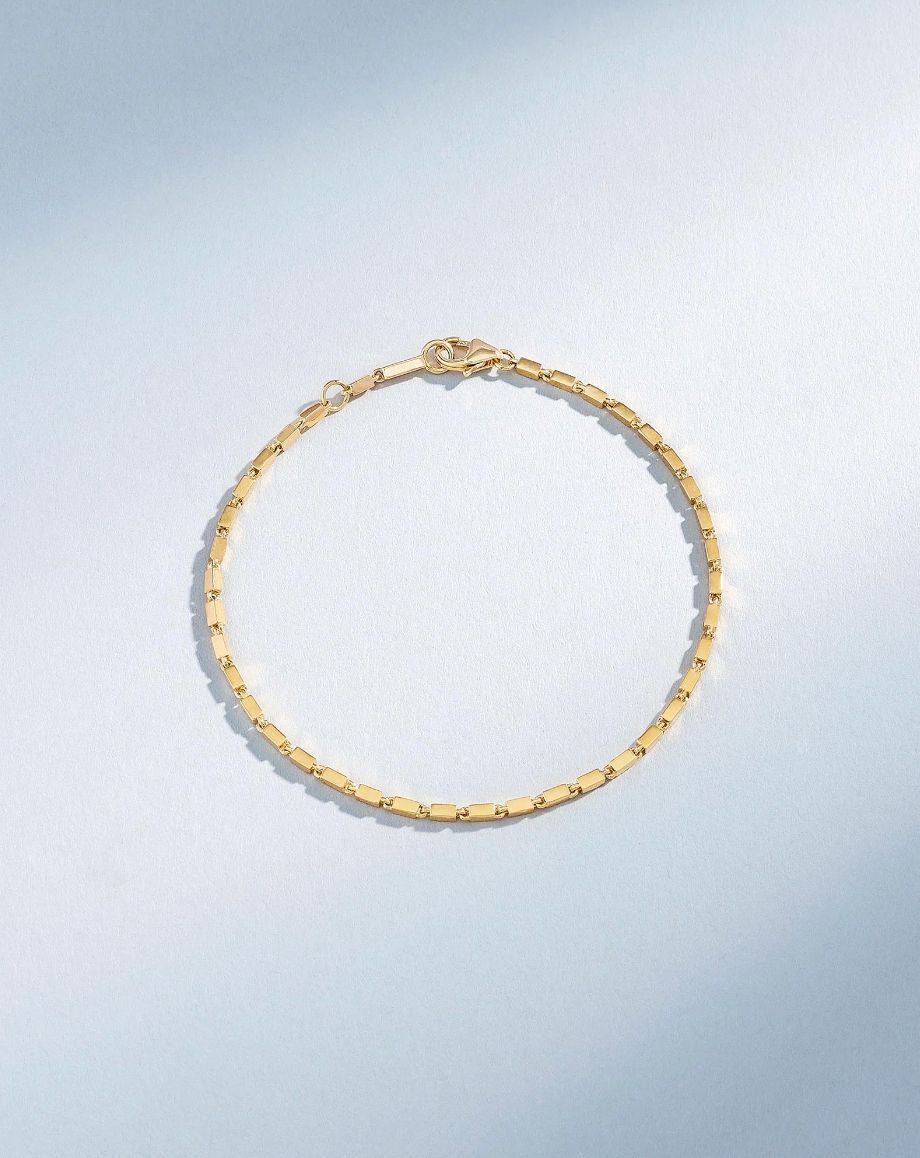 18KY Solid Gold Block Chain Bracelet- 6.5-7&quot;