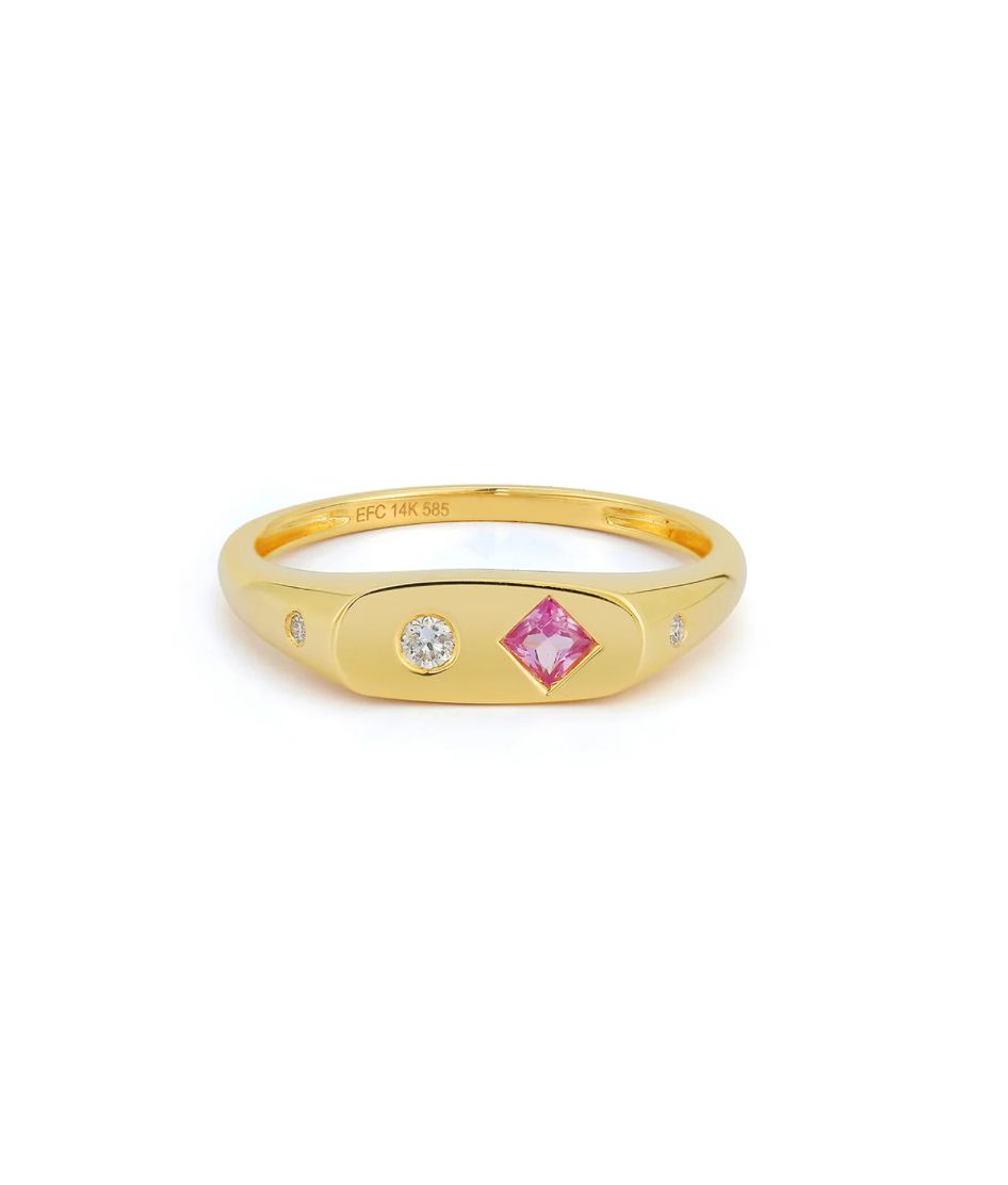 14KY Diamond &amp; Pink Sapphire Treasure Ring- Size 7