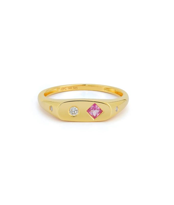 14KY Diamond &amp; Pink Sapphire Treasure Ring- Size 7