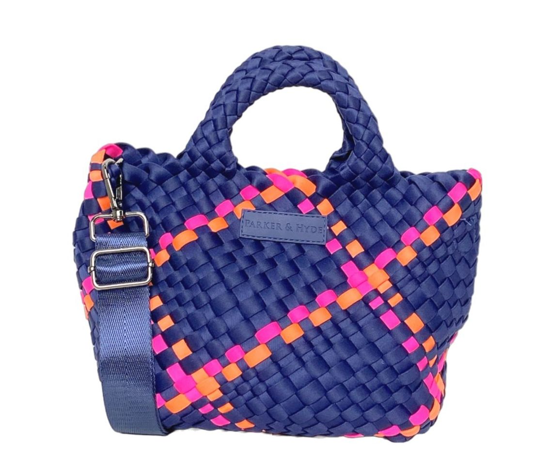 Navy &amp; Pink Multi Mini Woven Neoprene Tote