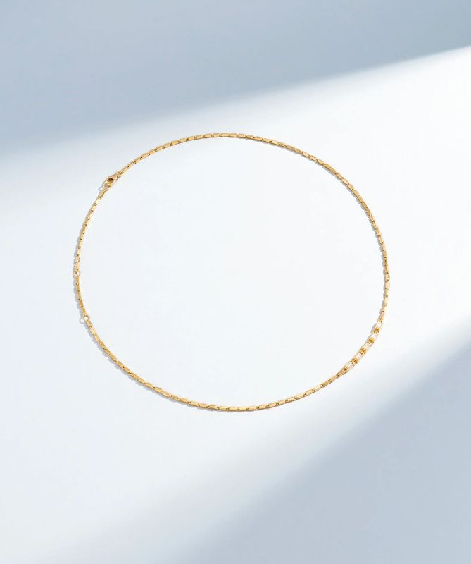 18KY Gold 5 White Diamond Baguette Small Block Chain Necklace-15-18"
