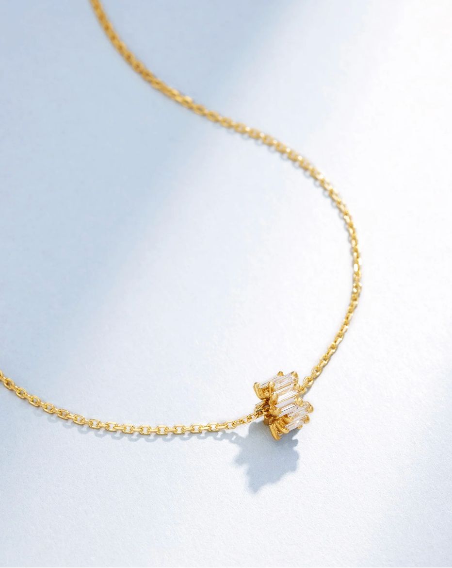18KY Gold Baguette Diamond Drop Infinite Roundel Necklace- 16-18&quot;