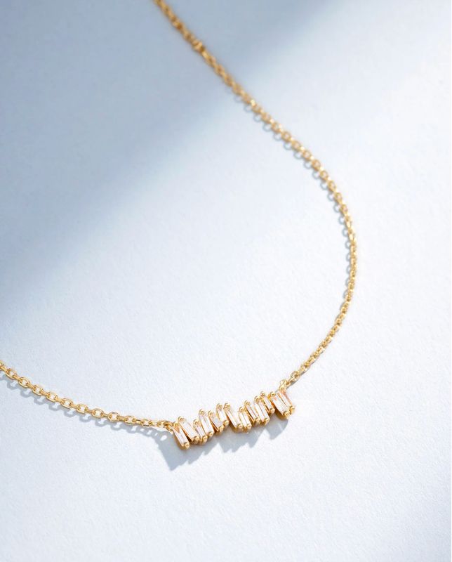 18KY Gold Firework Baguette Diamond Necklace- 16-18&quot;