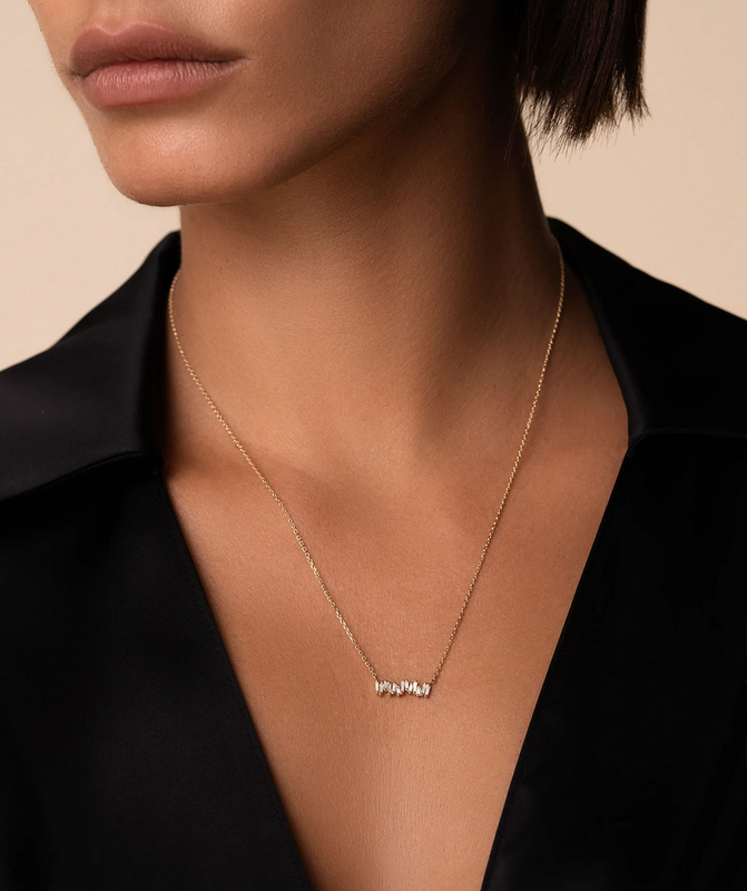 18KY Gold Firework Baguette Diamond Necklace- 16-18"
