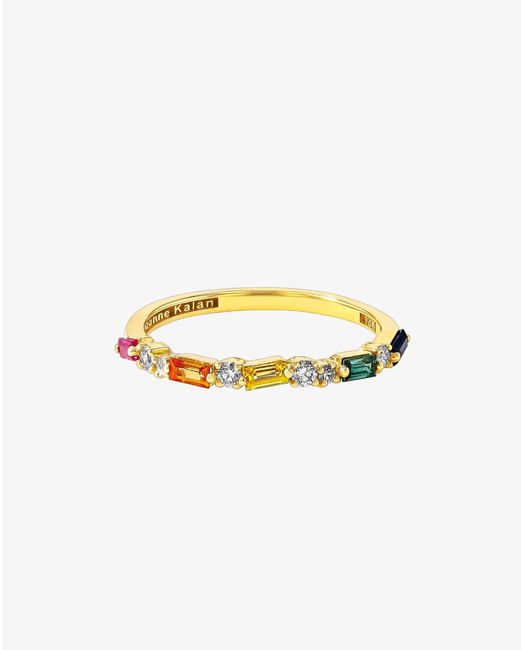 18KY Gold Rainbow Baguette Sapphire  &amp; Round Cut Diamond Half Band- Size 7