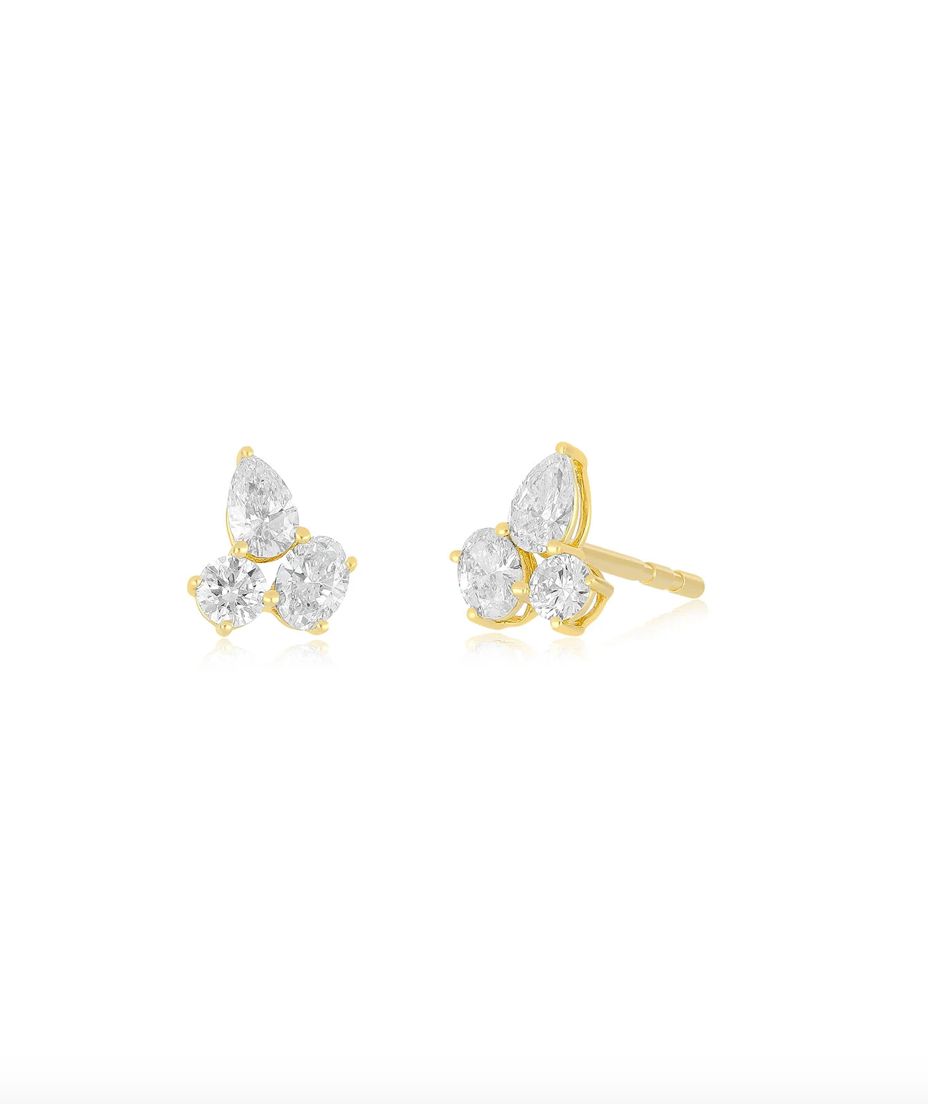 14KY Triple Diamond Cluster Stud Earrings