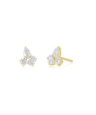 14KY Triple Diamond Cluster Stud Earrings