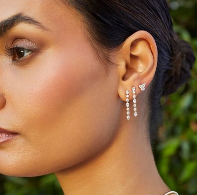 14KY Triple Diamond Cluster Stud Earrings