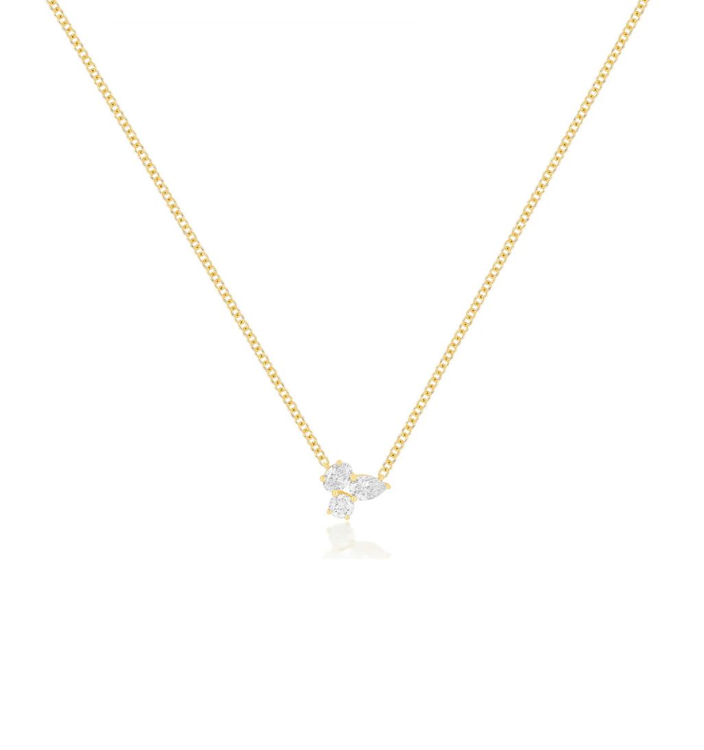 14KY Triple Diamond Cluster Necklace- 16”-18”