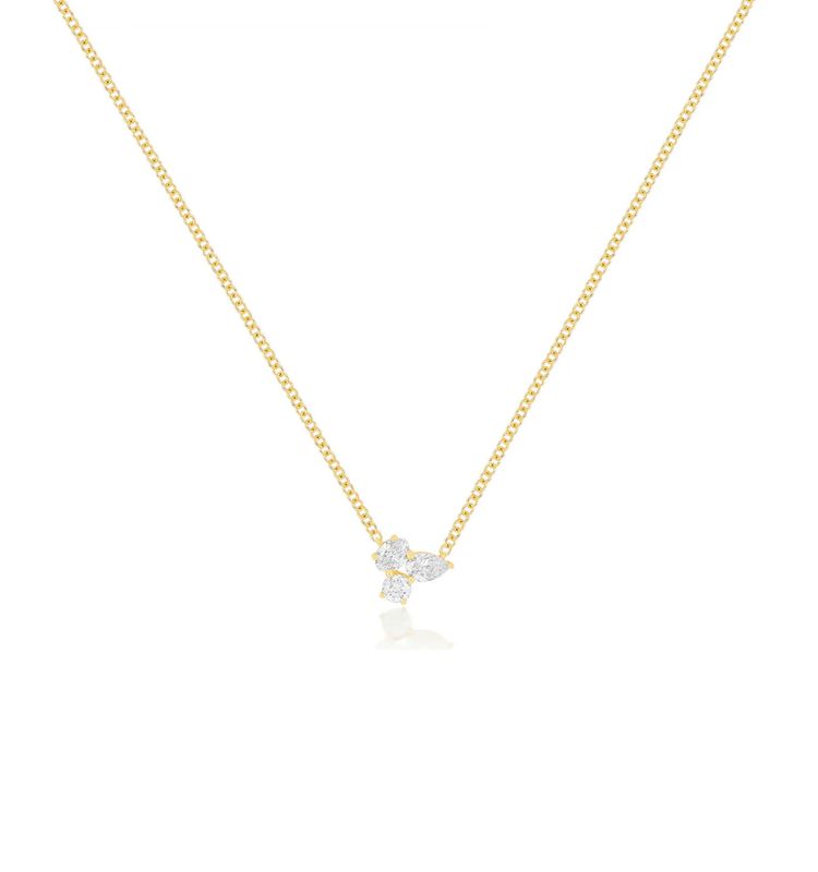 14KY Triple Diamond Cluster Necklace- 16”-18”