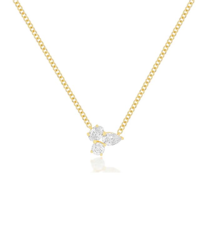 14KY Triple Diamond Cluster Necklace- 16”-18”
