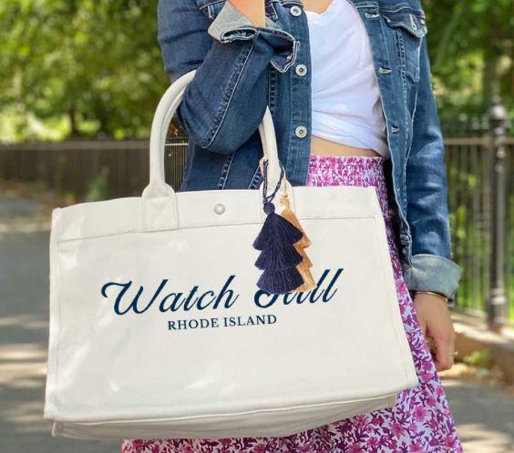 Watch Hill Natural East-West Bag w/ Navy &amp; Gold Tassels