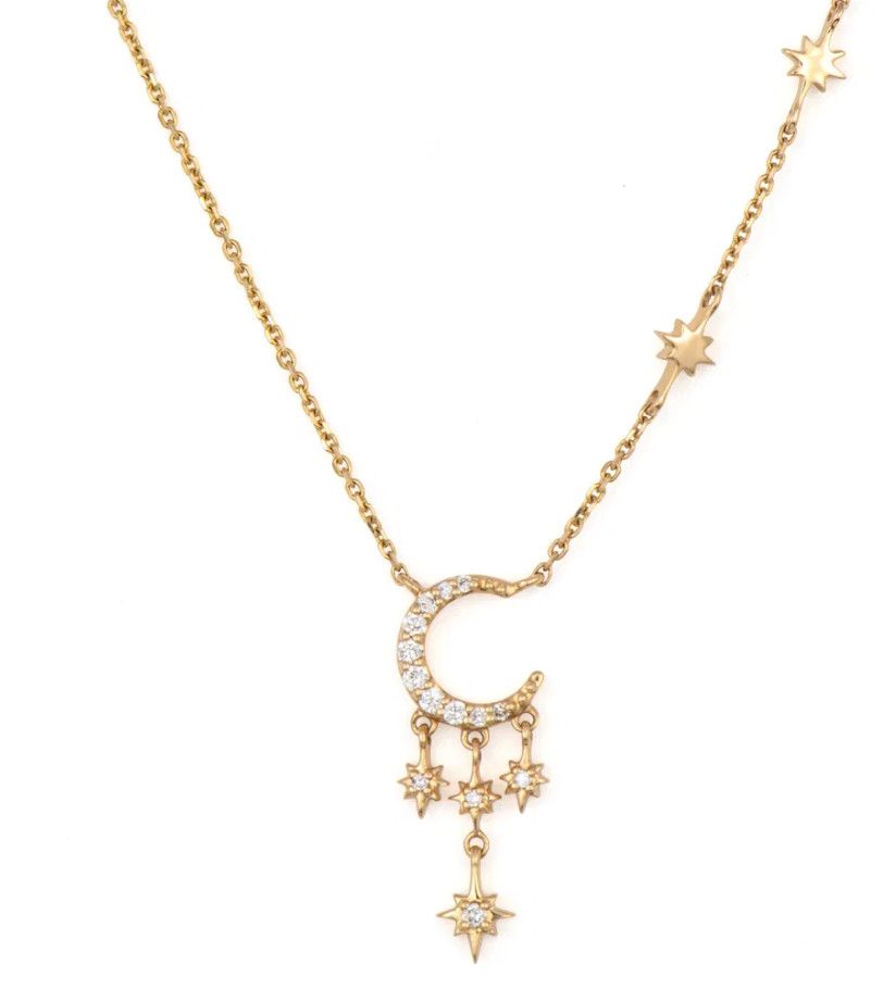 14KY Diamond Night Sky Moon &amp; Stars Delicate Necklace-16&quot;-18&quot;