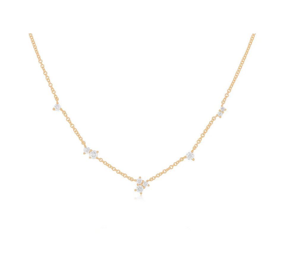14KY Multi Diamond Cluster Necklace- 16-18&quot;